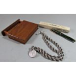 A Dinky Conway 560 vintage fountain pen with box and instructions, a rope twist necklace, a cedar