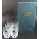 Six unused West Country Crystal hand cut glasses with the original box.