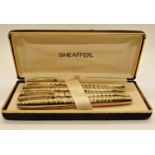 Sheaffer Prelude 368 fluted gold plated fountain, rollerball, ballpoint and pencil set with box
