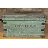 A 19th century stripped pine carpenters tool chest, the hinged lid enclosing sliding drawer