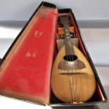 A Pierrot Buffini mandolin in a black carry case.