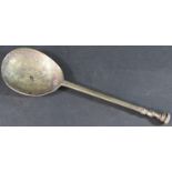 A seal topped spoon with initials S.W.K.L. to the top, dated 1664, 19.5cm approx