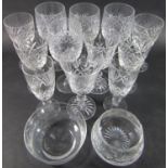 A selection of 20th century glassware mainly wine glasses of varying designs, jugs , bowls etc