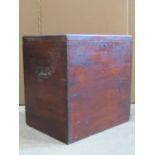 A 19th century mahogany campaign type box with hinged lid, partially segmented interior and brass