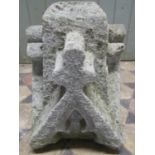 A 19th century or possibly earlier carved natural stone architectural square tapered cap or finial