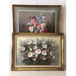 Two gilt framed floral still life works to include: B. Leigh - Pink Flowers, oil on canvas, signed