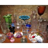 A miscellaneous collection of glass ware, including paperweights, Swarovski crystals, tumblers,