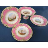 A Victorian dessert service, thirteen pieces comprising high and low comports, with matching plates,