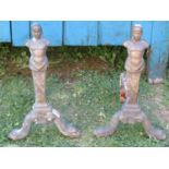 A pair of good quality heavy cast brass/possibly bronze andirons in the form of classical male