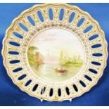 A Copeland plate with landscape panel showing a view of Florence set within a pierced and gilded