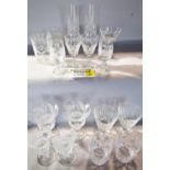 A mixed collection of cut glass Champagne flutes, wine glasses, whisky glasses, tumblers, etc