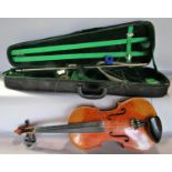 A 20th century violin with an Erich Steiner bow both in need of repair, with a carry case. 60cm