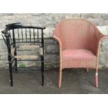 A vintage Lloyd Loom Lusty chair together with an Arts & Crafts Sussex corner chair ( af for re-