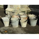 One lot of vintage galvanised buckets, pails and a watering can