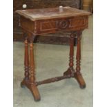 A 19th century mahogany sewing/work box of rectangular form, floorstanding, the hinged lid with