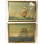 Pair of oil paintings of ships on canvas (19th century school) - indistinctly inscribed verso frame,