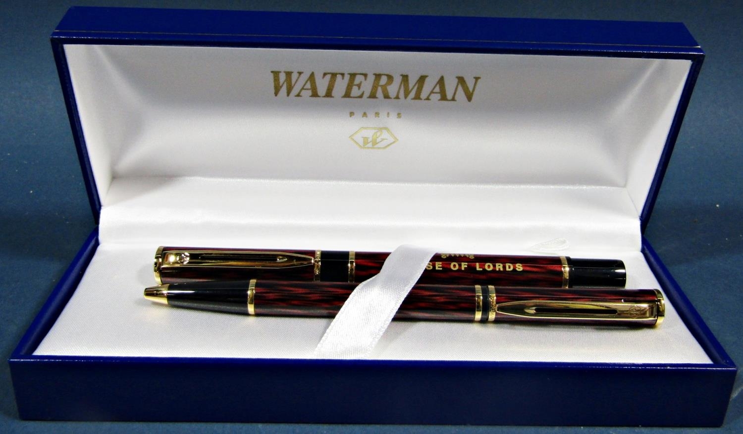 Waterman Laureat brown tortoiseshell marbled House of Lords fountain pen with 18k nib and ball point - Image 2 of 4