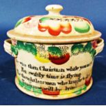 An early 19th century Sunderland pot and cover with marine and floral detail, together with a