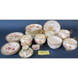 A collection of decorative floral pattern tea wares including Dresden example, Kent china ware, etc
