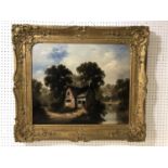 19th Century European School - Rural scene with houses by the river, unsigned, oil on canvas, 51 x