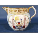 A 19th century masonic jug with loop handle with floral and masonic emblem detail, set within a