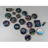 A collection of twenty vintage compacts, mainly Stratton all bird themed with dark blue ground, a