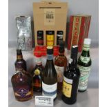 A mixed selection of alcoholic drinks in two crates, wines, London Porter beers, Tawny Port Chivas