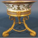 French porcelain table centre with hand painted floral sprays and gilded highlights on a gilded