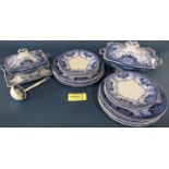 A collection of late Victorian Douglas pattern dinner wares in a blue and white colourway comprising