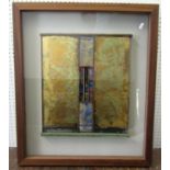 David Walker Barker (British B.1947) - Golden Panel, mixed media, unsigned, Hart Gallery label verso
