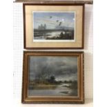 Two framed works to include: River Scene with Figure and Boat, oil on canvas, unsigned, 51 x 64