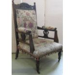 An Edwardian walnut drawing room chair, together with a further chair with downswept arms (2)