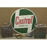 Two vintage Esso petrol cans with later associated Pratts screw caps, together with vintage brass
