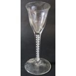 A Georgian bell bowl wine glass, over a double series opaque twist stem, 15cm.