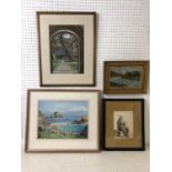 Four framed works by different artists to include: Mary Quine - 'Jura from Mull' pastel on paper,