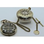 Silver half hunter pocket watch together with a chrome cased pocket watch, illuminous dial and alarm