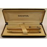 Sheaffer Targa 1013 Spiral engraved gold plated ballpoint and fountain pen with box