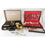 A canteen of Kings pattern silver plated cutlery for six settings, a complete canteen of gilt