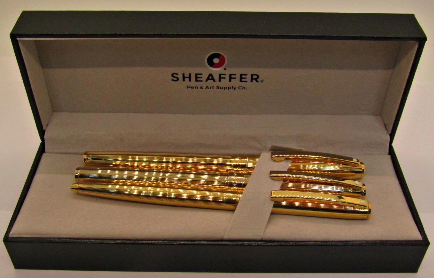 Sheaffer Sagaris 797 fluted gold-plated pen set to include fountain, rollerball and ballpoint pens