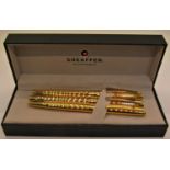 Sheaffer Sagaris 797 fluted gold-plated pen set to include fountain, rollerball and ballpoint pens