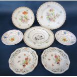 A small mixed collection of Dresden Plates, further English cups and saucers, renaissance figure