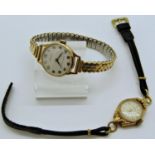 Ingersoll ladies 9ct cased wrist watch with plated strap, and a Rotary ladies dress watch with 9ct