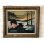 Rick Arndal (20th century) - Boy in Winter Scene, oil on canvas, signed lower right, 50 x 60 cm,