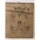 Attributed to Louis Wain (1860-1939) - Cat with Kittens, ink/pen on card, signed lower left, 36 x 28