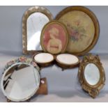 A 19th century toleware floral decorated circular tray, two boulle rosewood display stands with