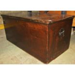A 19th century stained pine blanket box, the hinged lid enclosing a candle box and two small drawers