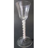 A Georgian bell bowl wine glass over a double series air-twist stem, 15.5cm.