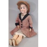 Early 20th century German bisque head doll by Max Handwerck with blue closing eyes, open mouth