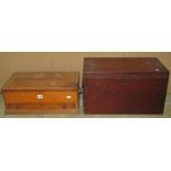 A 19th century oak box with hinged lid over a long drawer, (printed label to interior manufactured