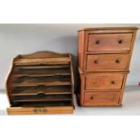 An early 20th century oak tambour fronted desk top filing cabinet 36cm x 27cm, and a mahogany desk